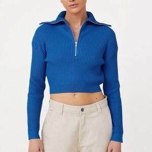 Cotton On Women's crop rib zip up collar sweater